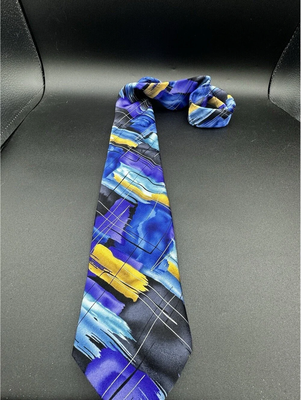 J Garcia Birdland Collection 62 Silk Tie Abstract Blue Purple 59” x 3.5”